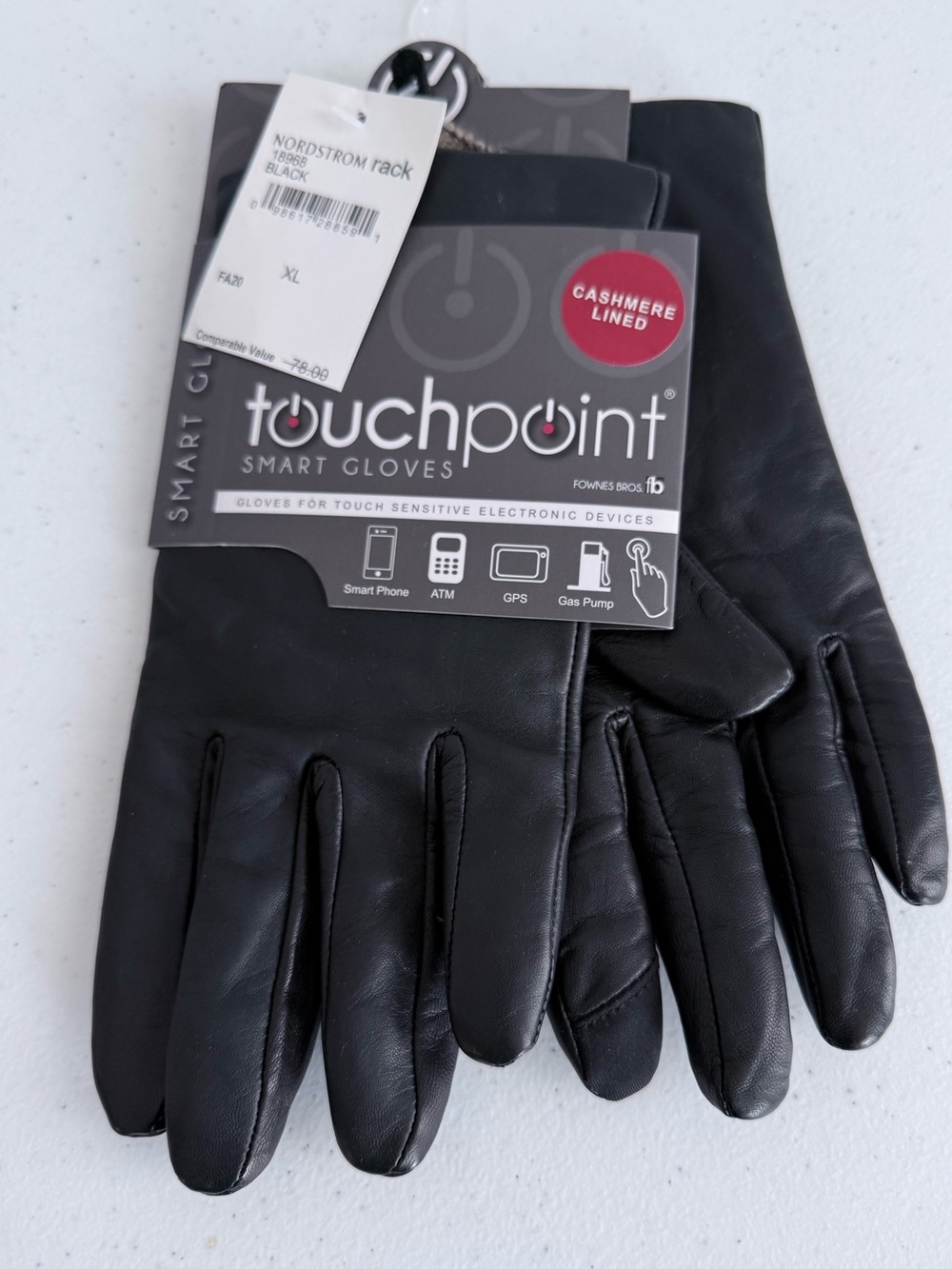 NWT Fownes TouchPoint Black Leather Cashmere Touchscreen Gloves XL Nordstrom
